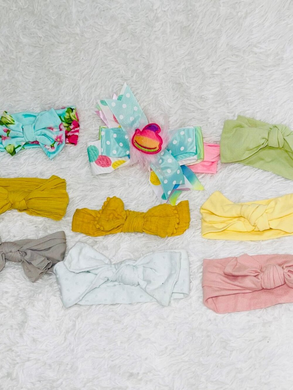 9 Baby Headbands Bows PEEPS Floral Assorted Colors Infant Girl Hair